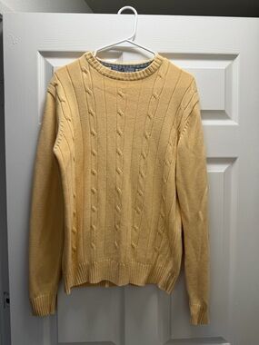 Oscar de la Renta Men’s Cable Crewneck Sweater in Pale Yellow